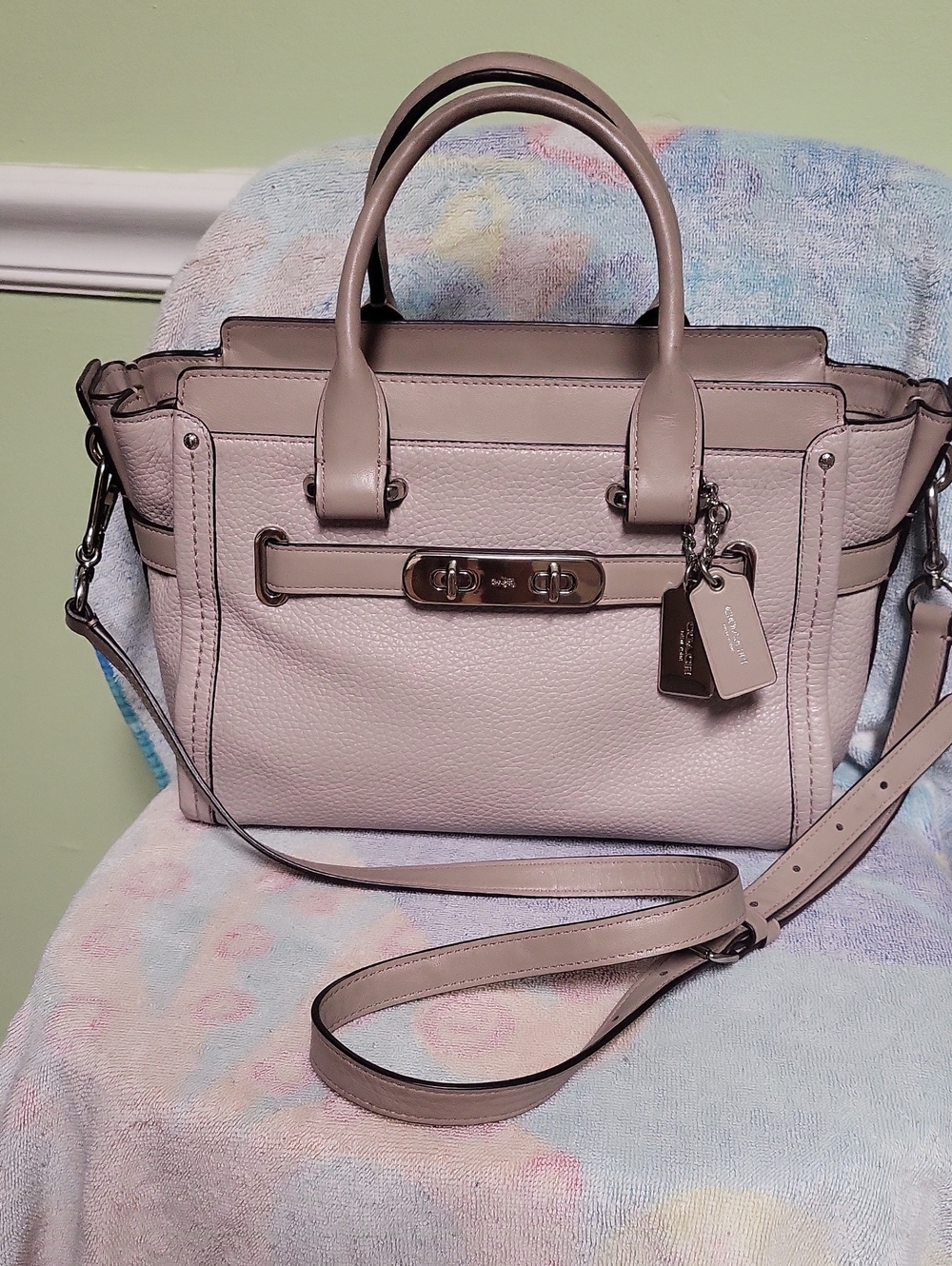 Taupe Leather Satchel Handbag with Removable Strap